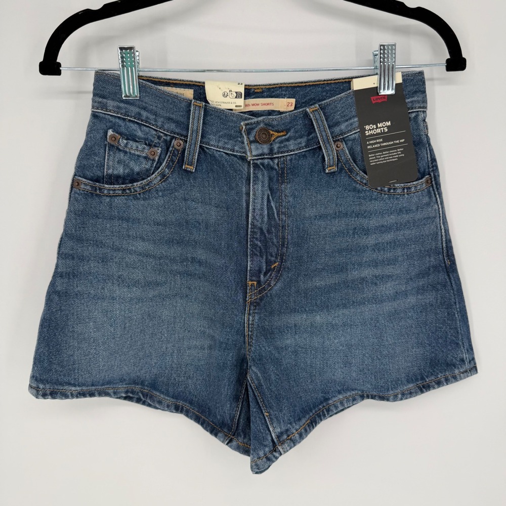 LEVI'S PREMIUM 80'S MOM SHORTS HIGH‎ RISE DARK WASH NWT SIZE 23 CASUAL RELAXED